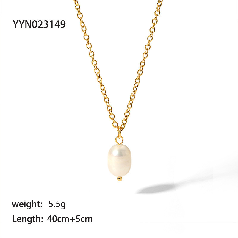 Natural pearl necklace fashion stainless steel waterproof jewelry for women