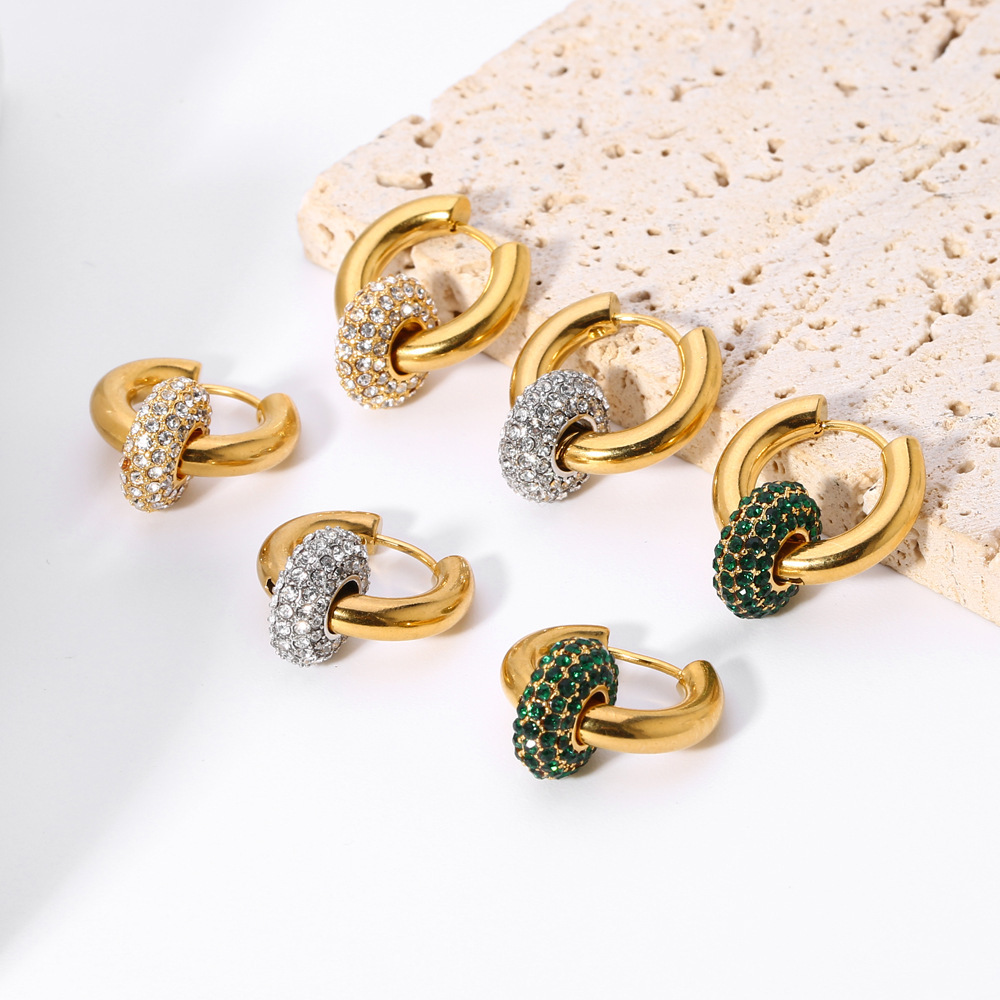 Minimalist Versatile Removable Earrings 18K Gold-Plated Stainless Steel Full-Diamond Women's Jewelry