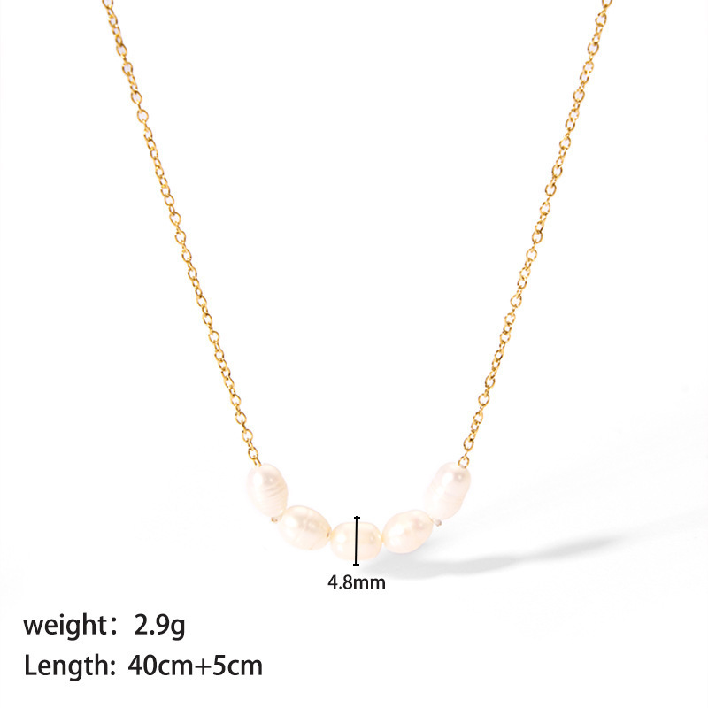 Natural pearl necklace fashion stainless steel waterproof jewelry for women