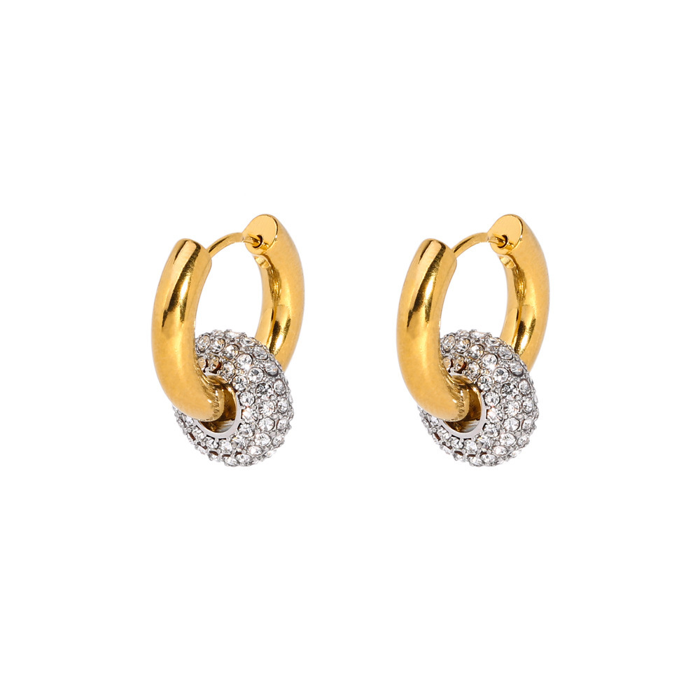 Minimalist Versatile Removable Earrings 18K Gold-Plated Stainless Steel Full-Diamond Women's Jewelry