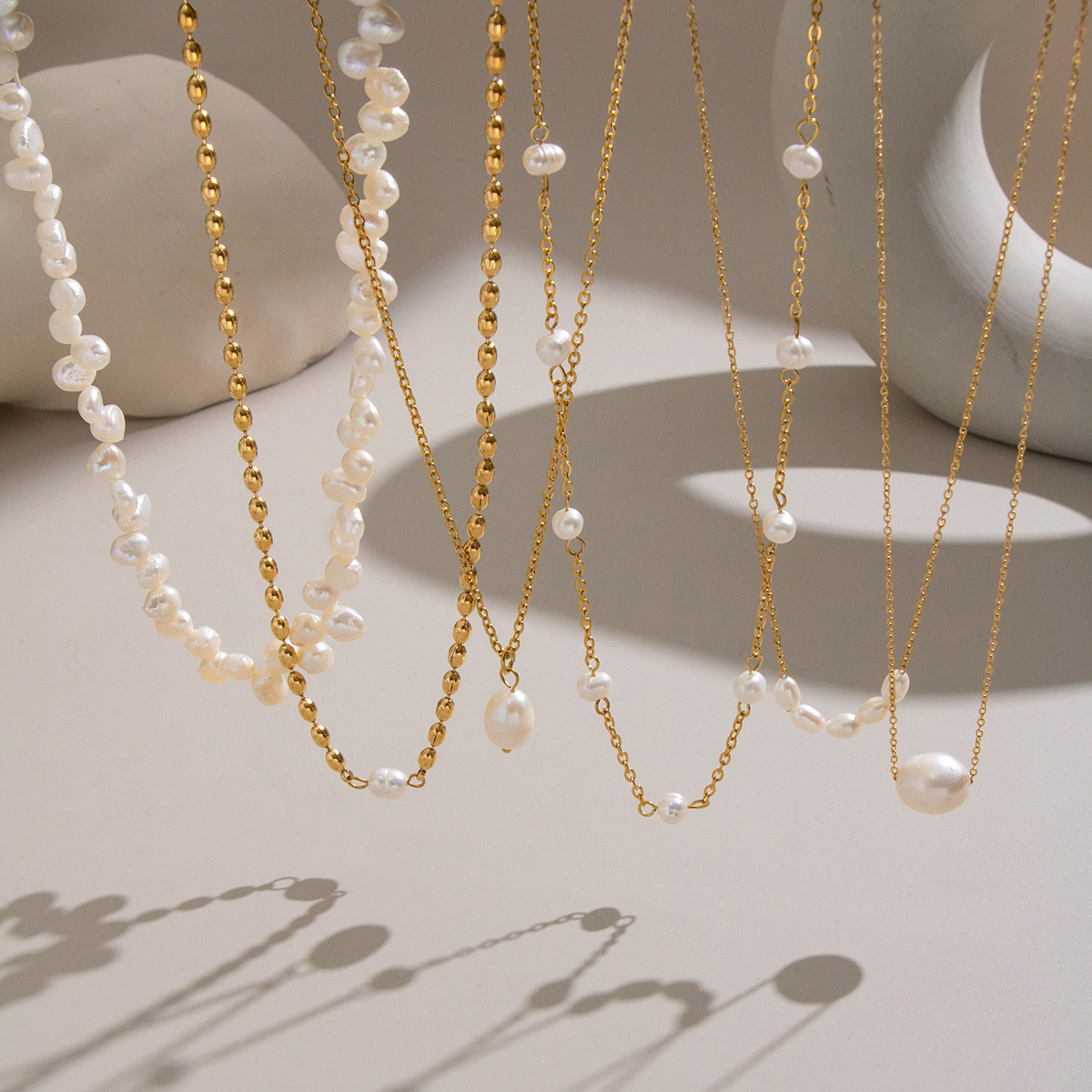 Natural pearl necklace fashion stainless steel waterproof jewelry for women