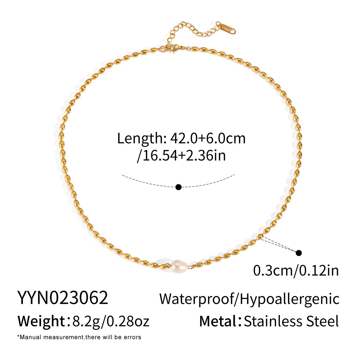 Natural pearl necklace fashion stainless steel waterproof jewelry for women