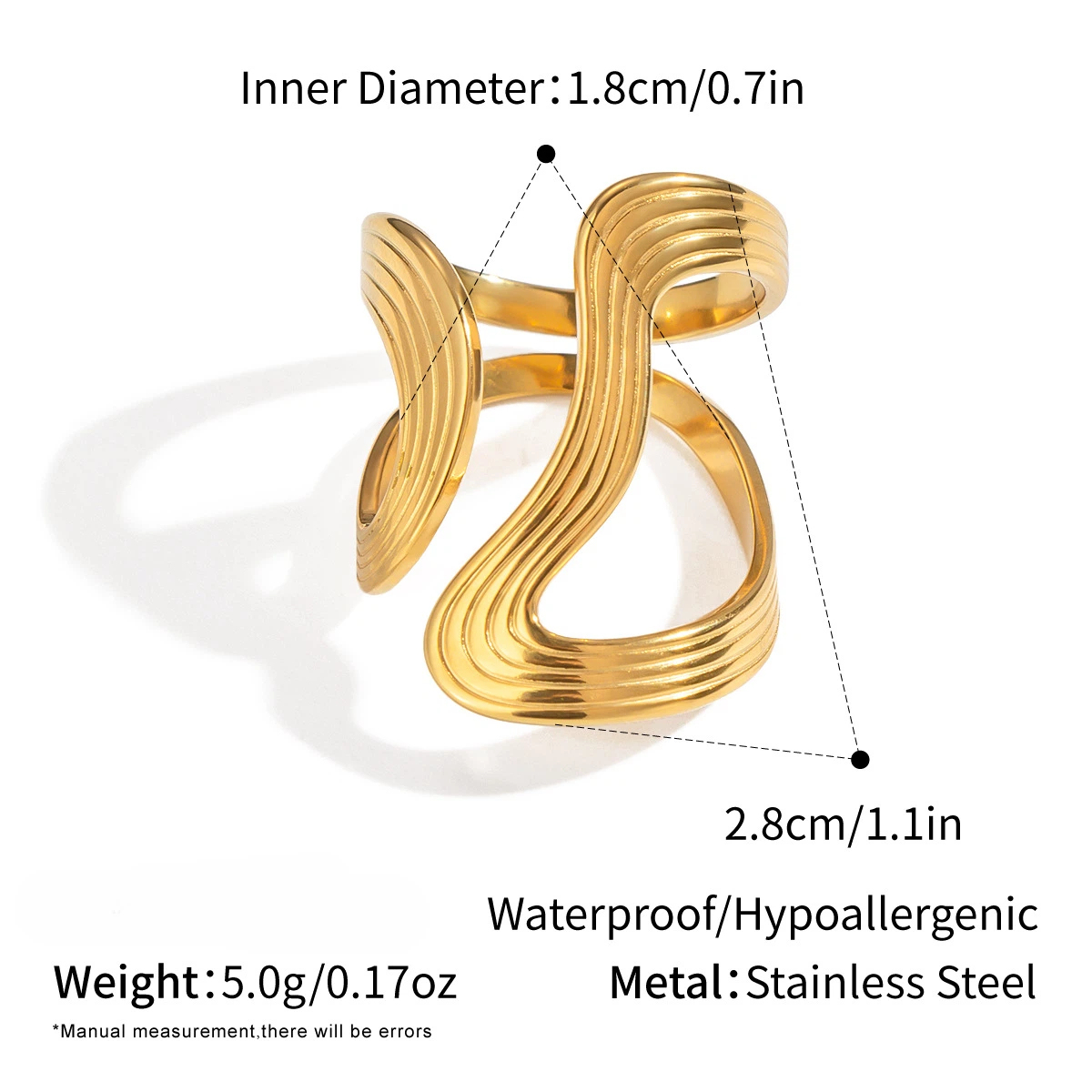 Women's Fashionable Trendy Stainless Steel Jewelry - Gold Geometric Open Ring Accessory