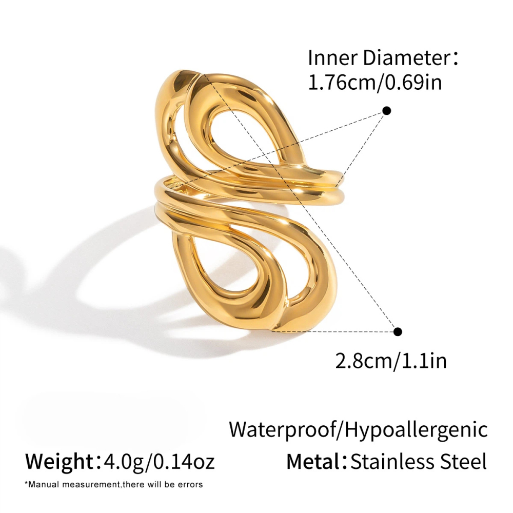 Women's Fashionable Trendy Stainless Steel Jewelry - Gold Geometric Open Ring Accessory