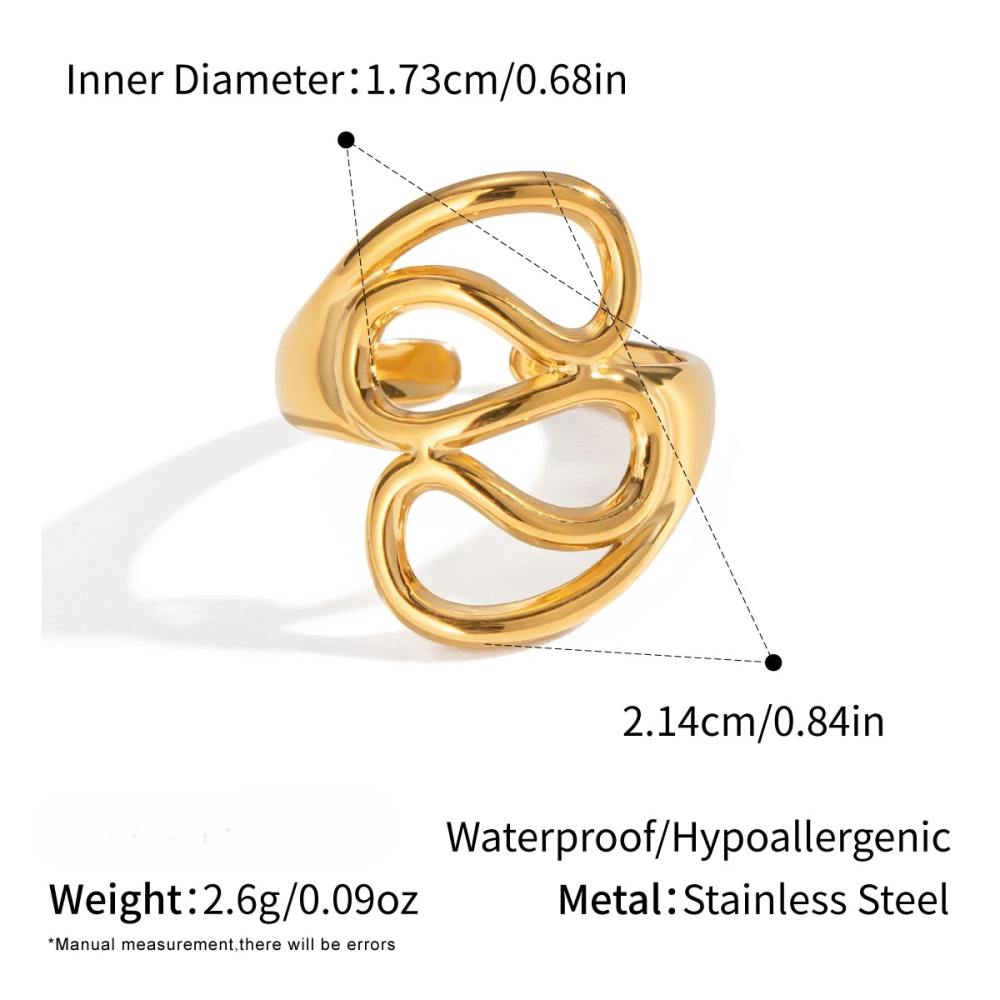 Women's Fashionable Trendy Stainless Steel Jewelry - Gold Geometric Open Ring Accessory
