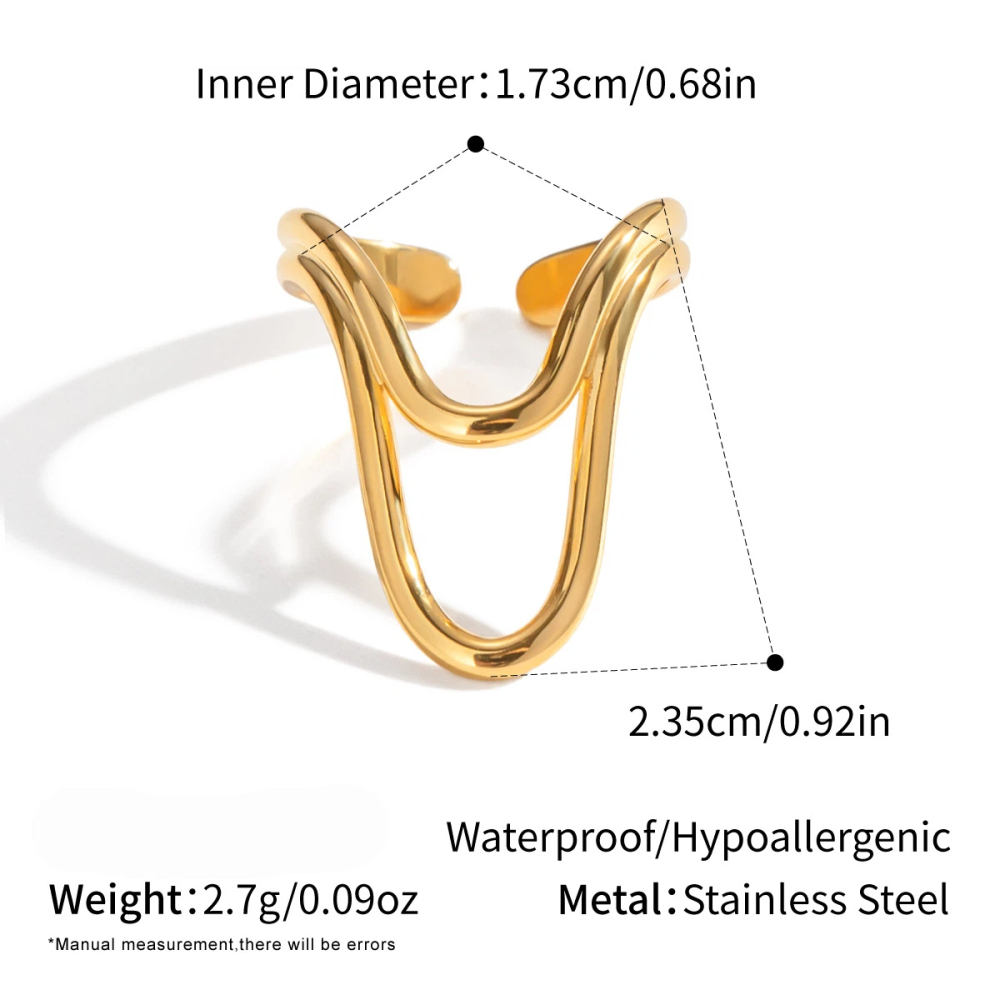 Women's Fashionable Trendy Stainless Steel Jewelry - Gold Geometric Open Ring Accessory