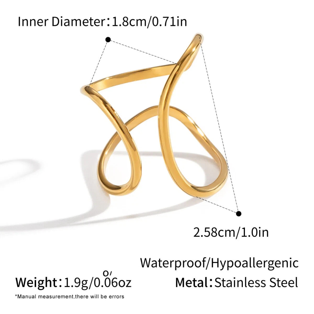 Women's Fashionable Trendy Stainless Steel Jewelry - Gold Geometric Open Ring Accessory