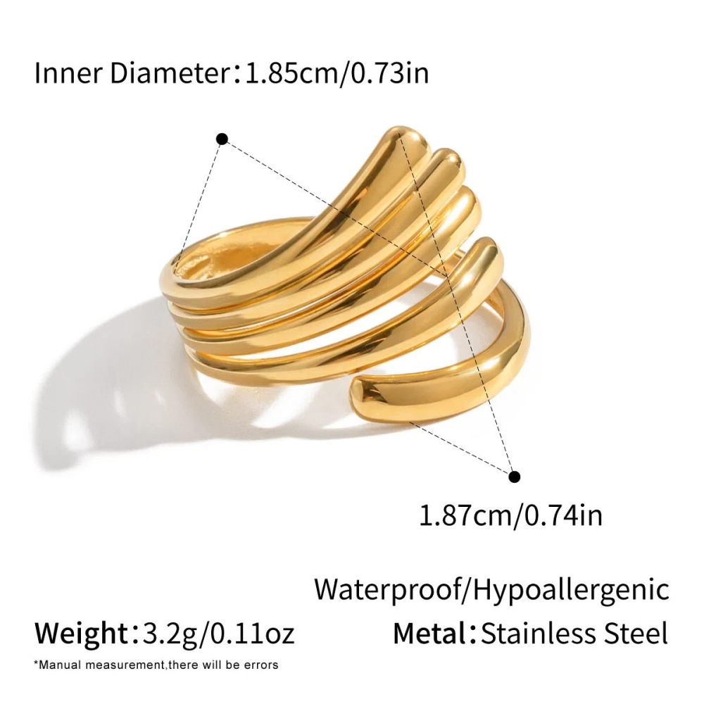 Women's Fashionable Trendy Stainless Steel Jewelry - Gold Geometric Open Ring Accessory
