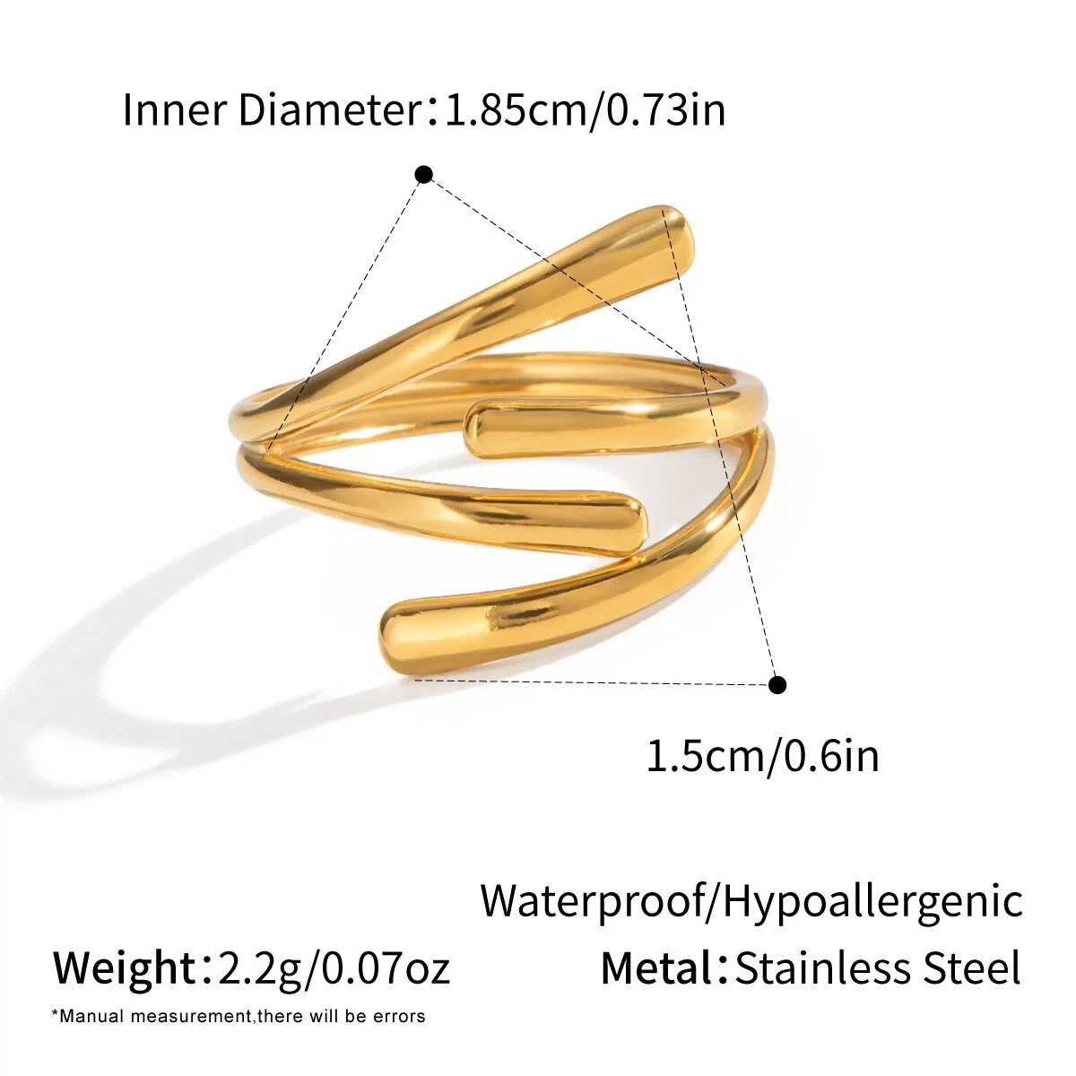 Women's Fashionable Trendy Stainless Steel Jewelry - Gold Geometric Open Ring Accessory