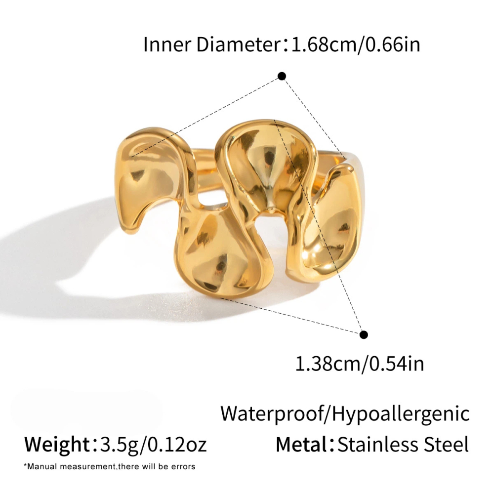Women's Fashionable Trendy Stainless Steel Jewelry - Gold Geometric Open Ring Accessory