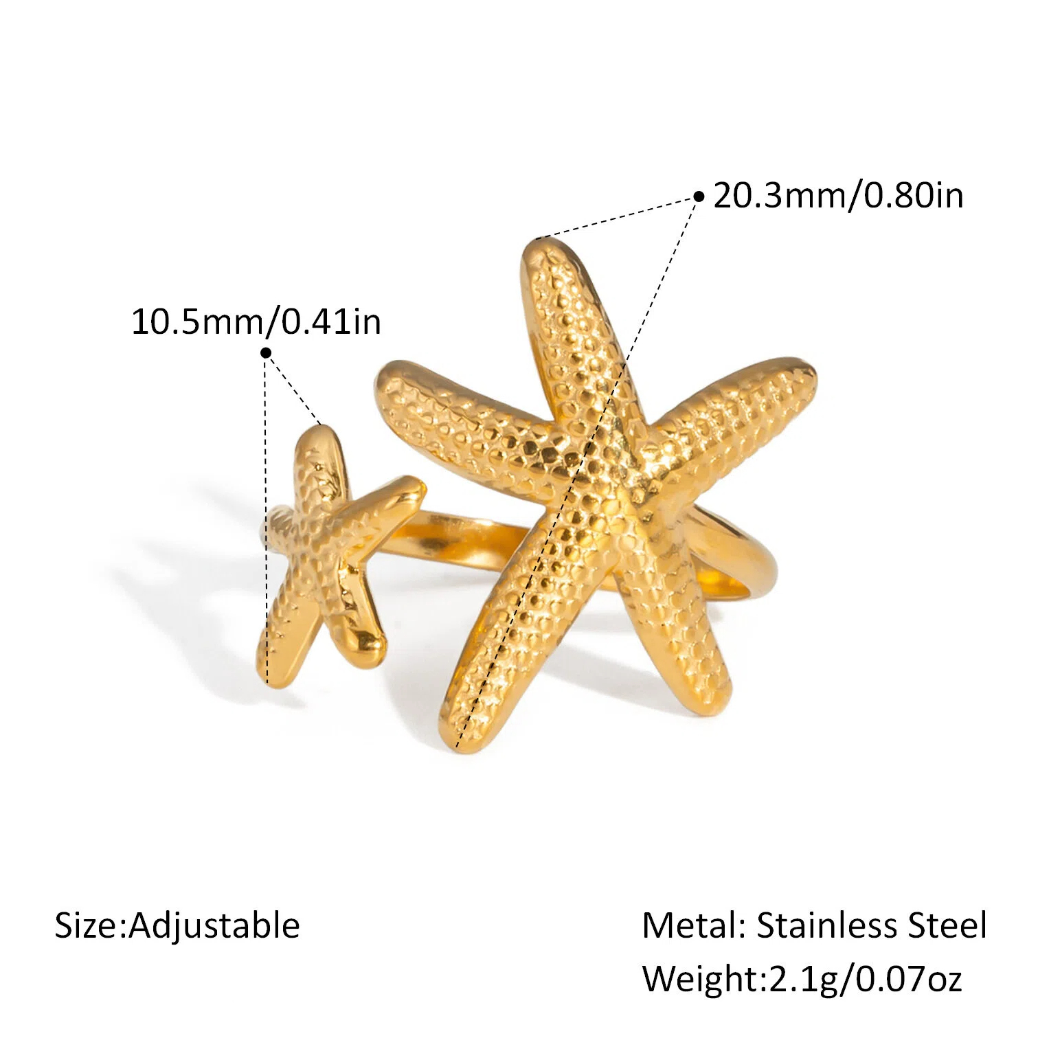 Women's Open Ring - Stainless Steel with Real Gold Plating, Ocean-Inspired, Waterproof & Fade-Resistant