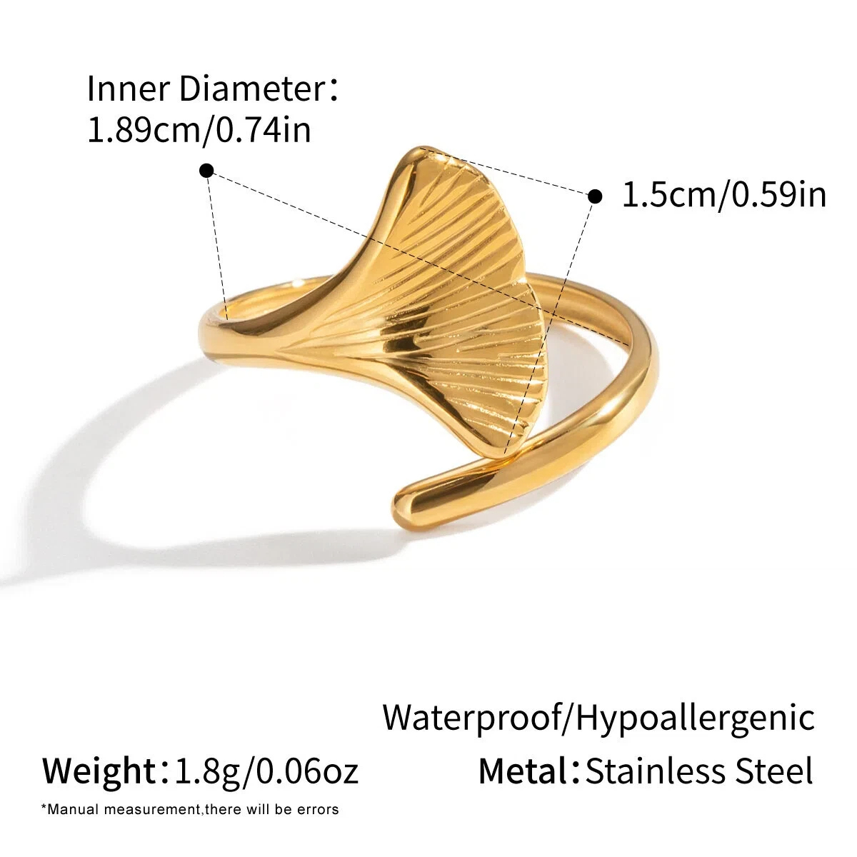 Women's Fashionable Trendy Stainless Steel Jewelry - Gold Geometric Open Ring Accessory