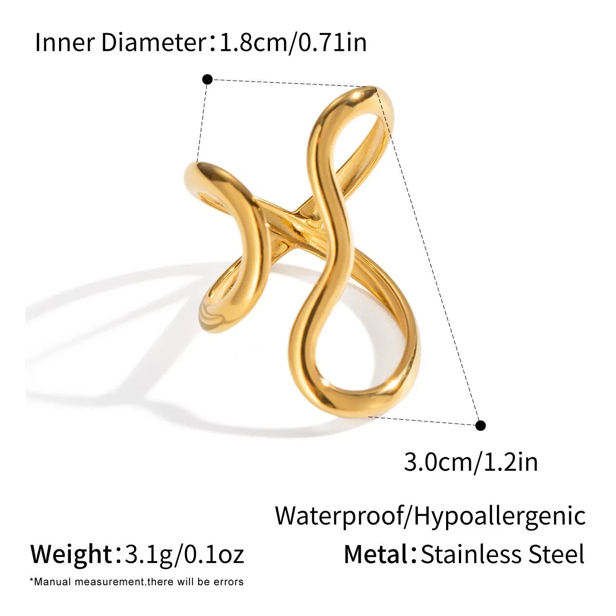 Women's Fashionable Trendy Stainless Steel Jewelry - Gold Geometric Open Ring Accessory