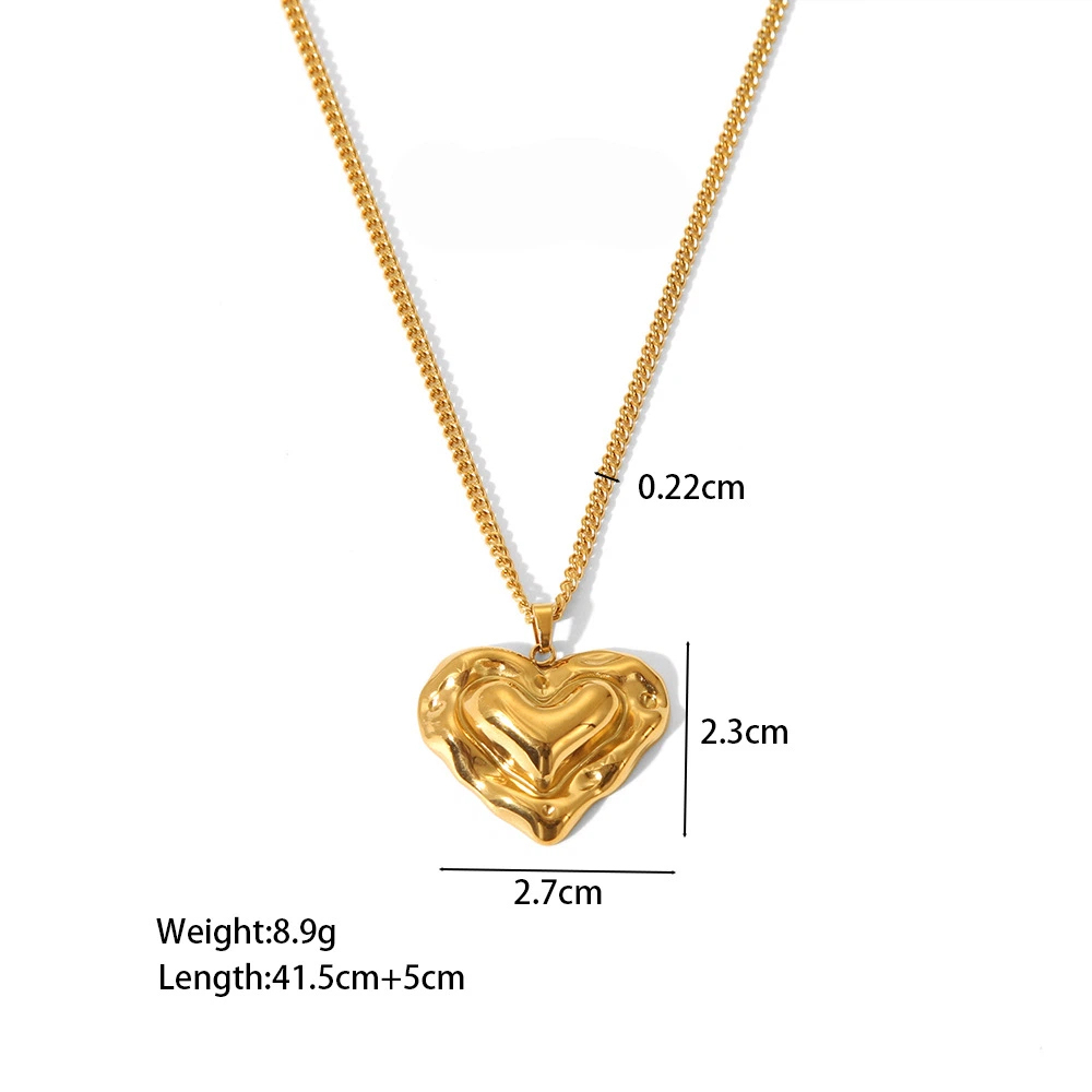 Stainless Steel Heart Pendant Necklace - Fade-Resistant Sweater Chain for Women
