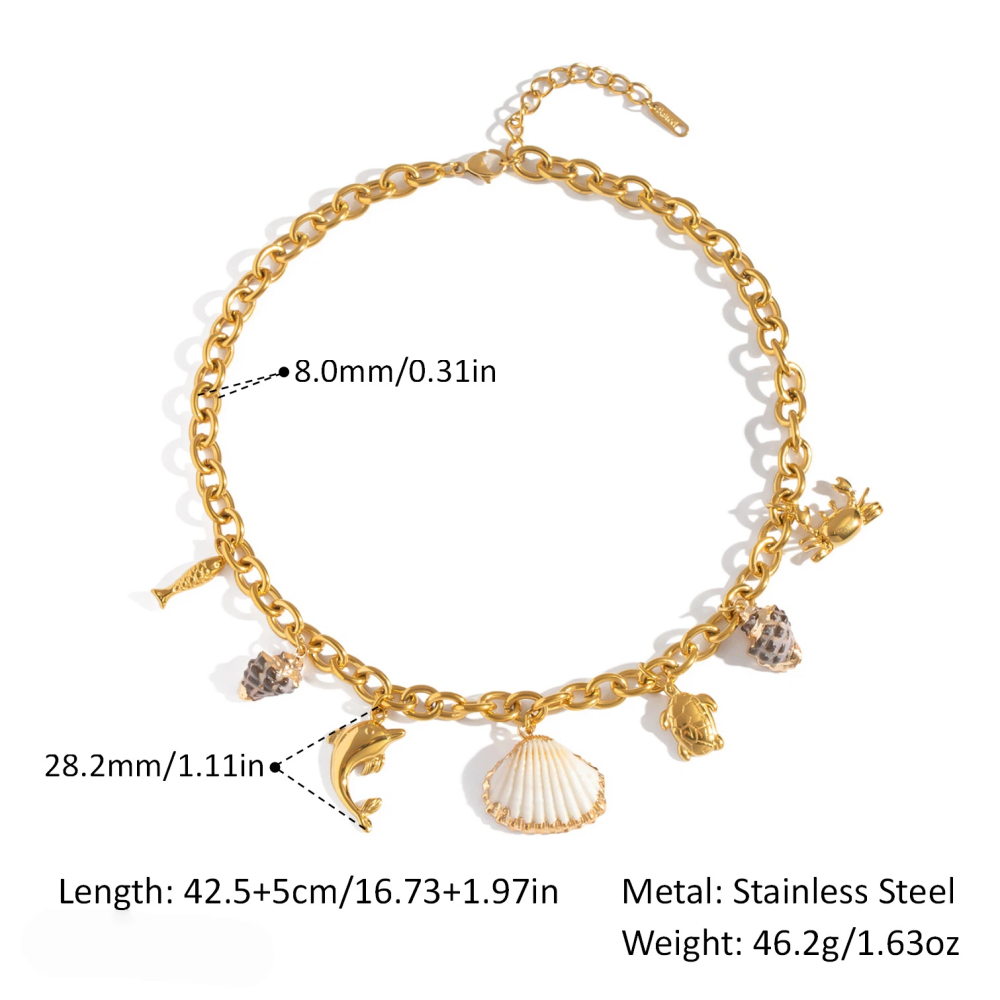 Stainless Steel Necklace Accessories - 18K Gold-Plated DIY Dolphin Jewelry with Natural Freshwater Pearls for Women