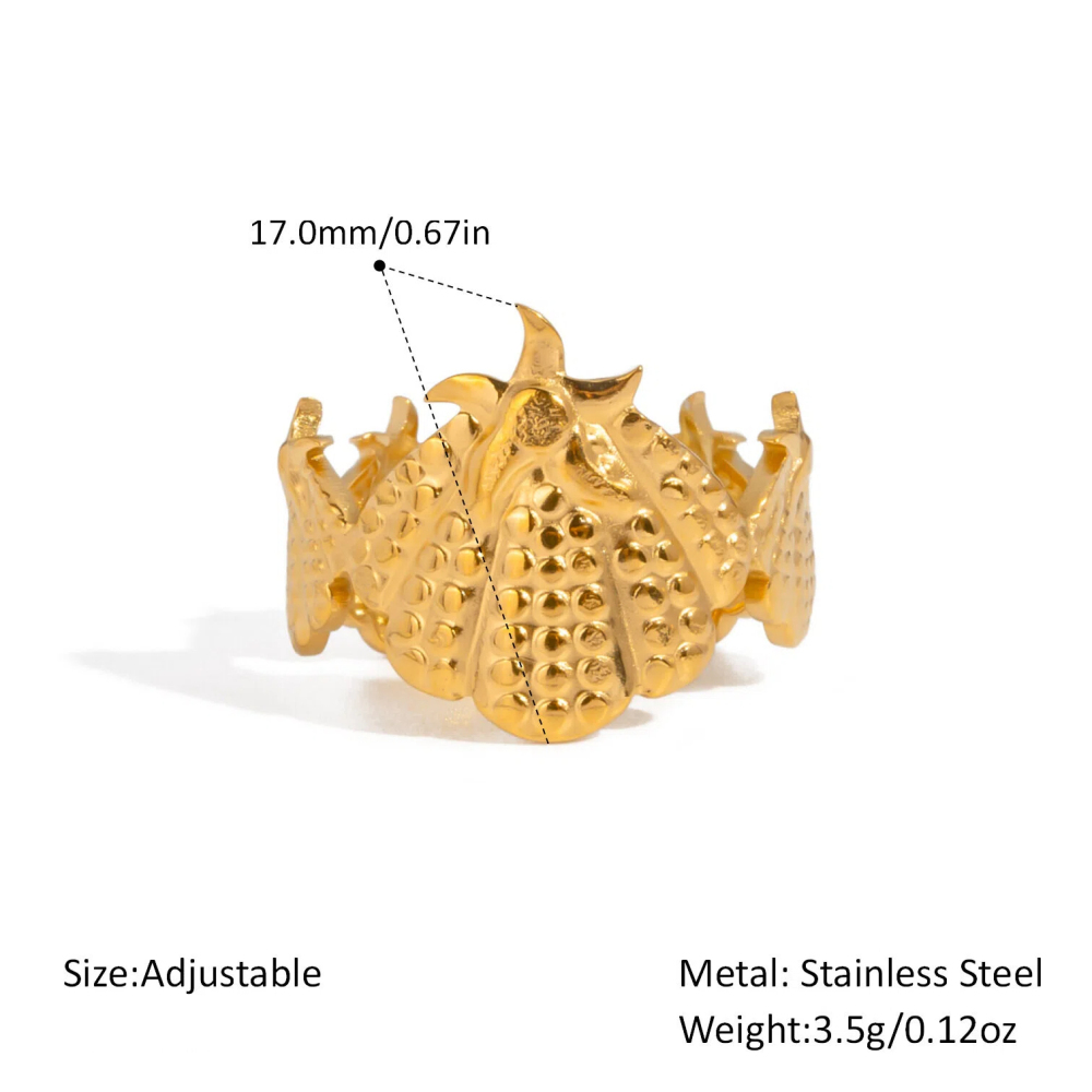 Women's Open Ring - Stainless Steel with Real Gold Plating, Ocean-Inspired, Waterproof & Fade-Resistant