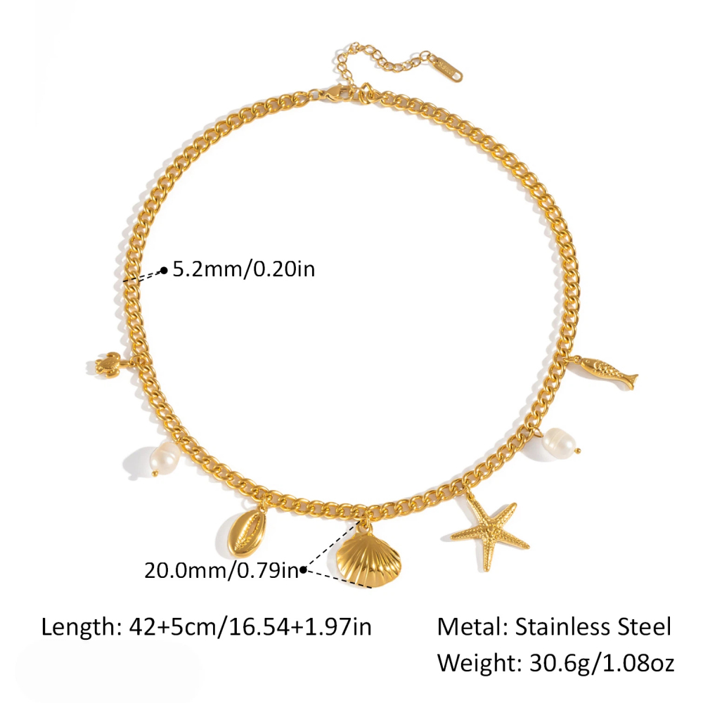 Stainless Steel Necklace Accessories - 18K Gold-Plated DIY Dolphin Jewelry with Natural Freshwater Pearls for Women