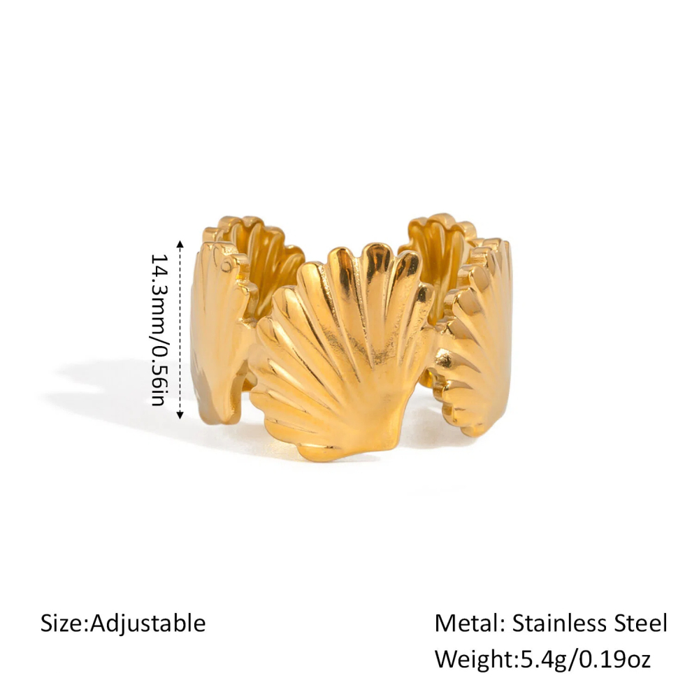Women's Open Ring - Stainless Steel with Real Gold Plating, Ocean-Inspired, Waterproof & Fade-Resistant