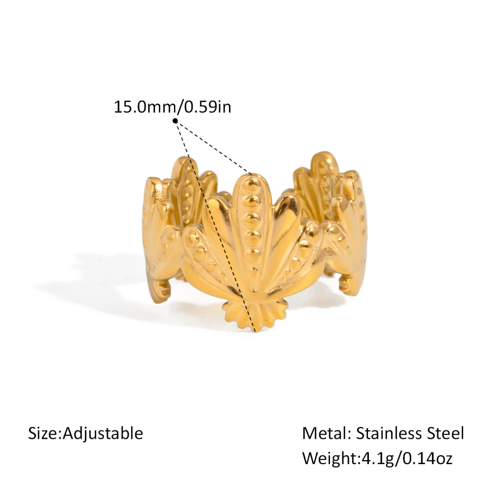 Women's Open Ring - Stainless Steel with Real Gold Plating, Ocean-Inspired, Waterproof & Fade-Resistant