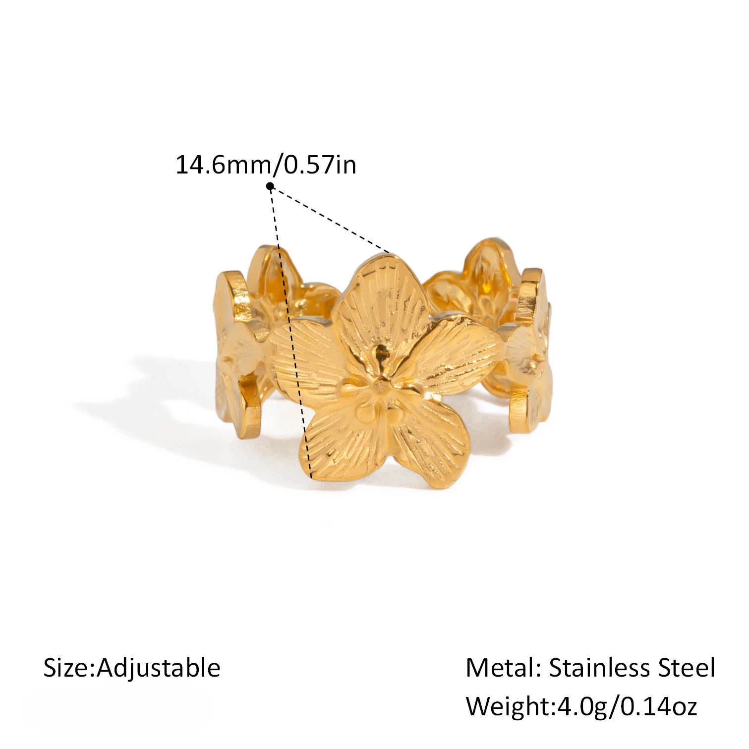 Women's Open Ring - Stainless Steel with Real Gold Plating, Ocean-Inspired, Waterproof & Fade-Resistant