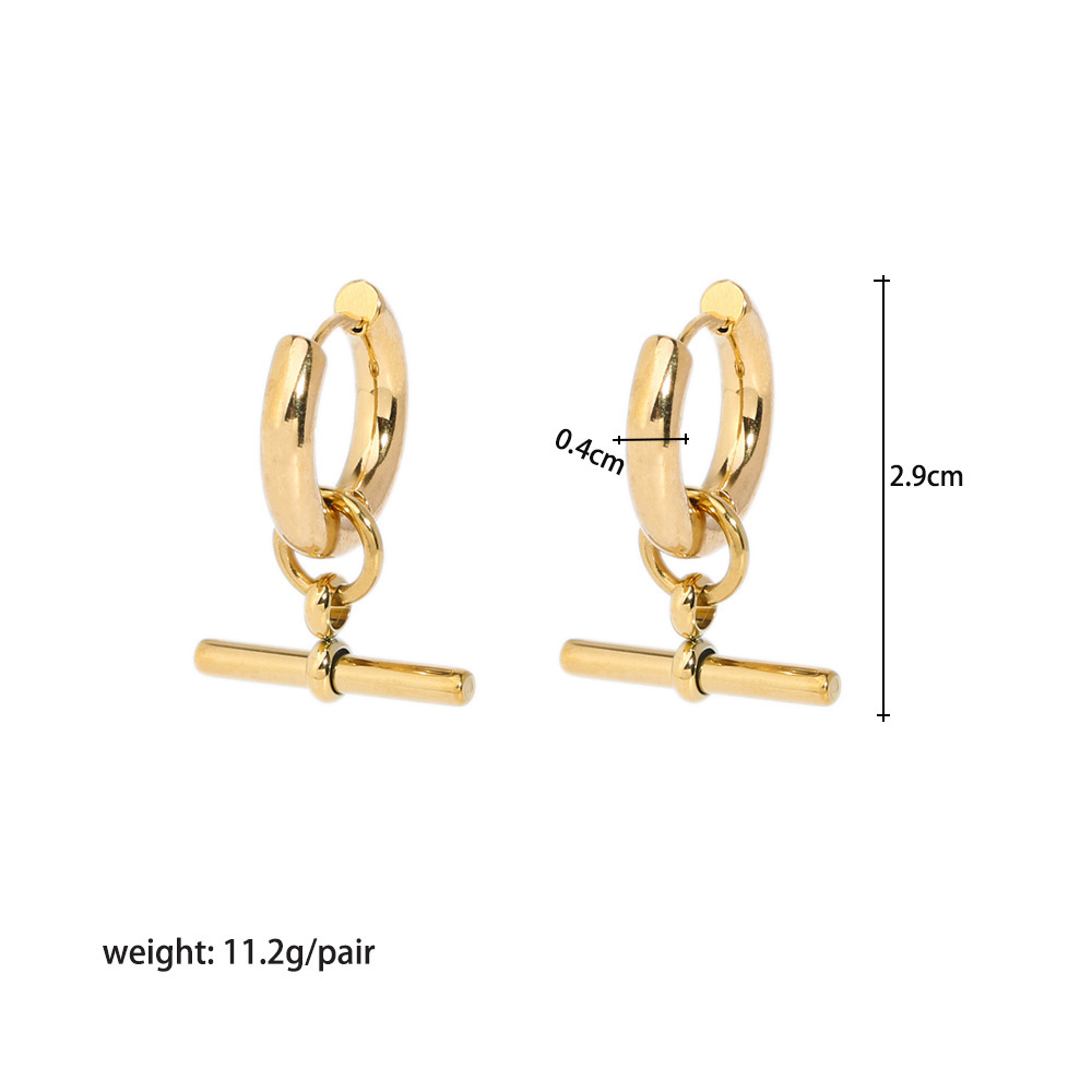 Women's T-Shaped Stainless Steel Earrings - Fade-Resistant OT Clasp Pendant Hoop Earrings, Stylish 18K-Plated Jewelry