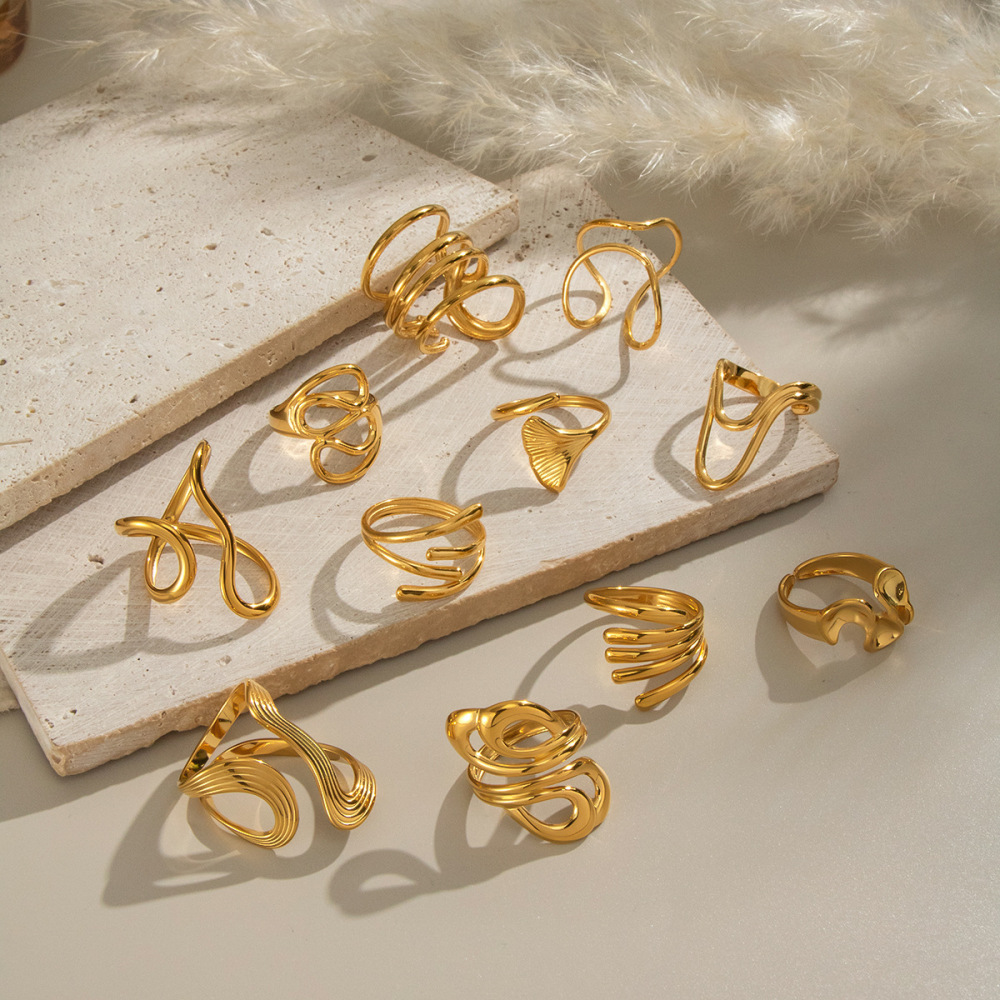 Women's Fashionable Trendy Stainless Steel Jewelry - Gold Geometric Open Ring Accessory