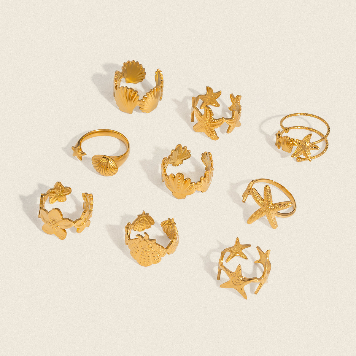 Women's Open Ring - Stainless Steel with Real Gold Plating, Ocean-Inspired, Waterproof & Fade-Resistant