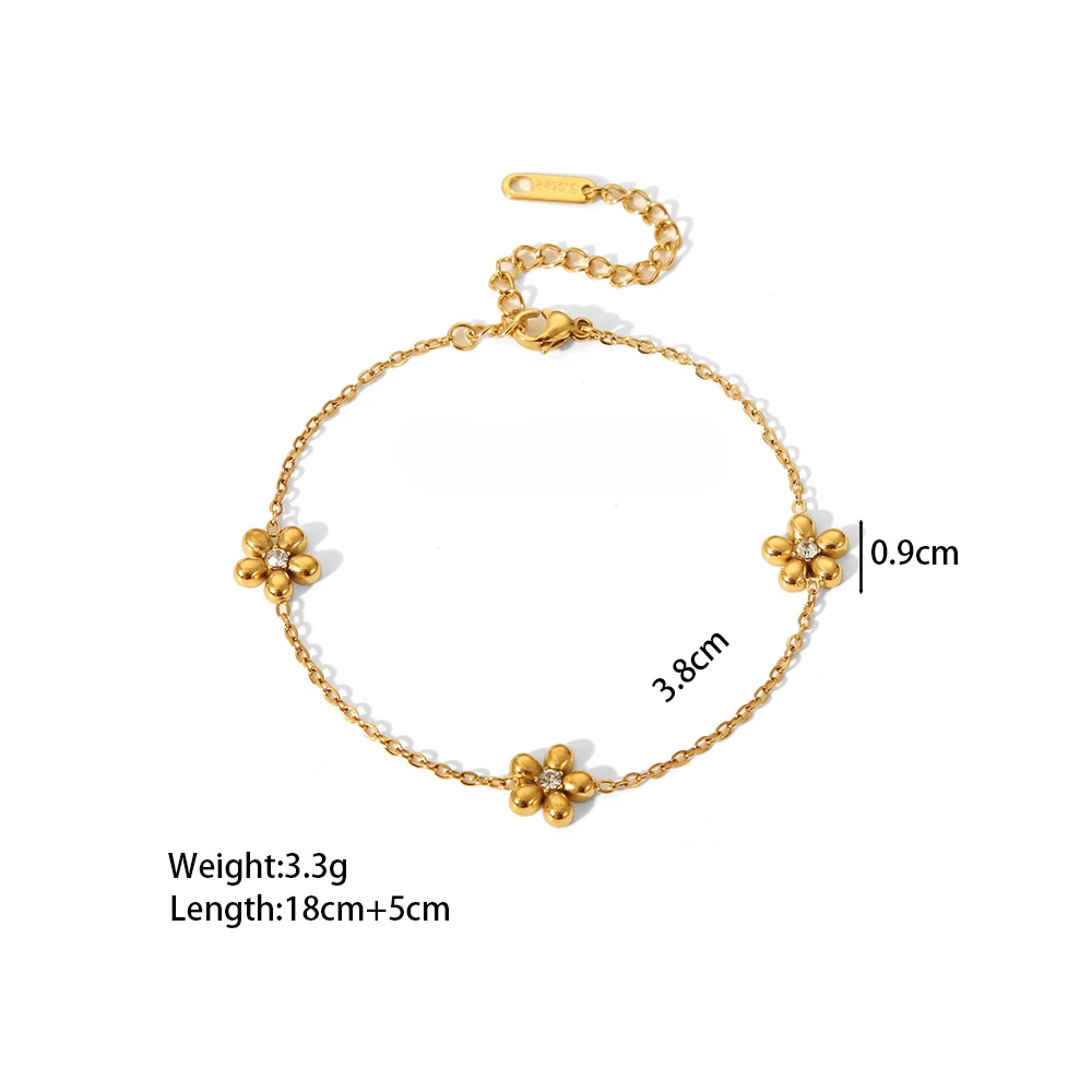 Stainless Steel Jewelry Set - Daisy Necklace with Crystal Accents & Daisy Bracelet