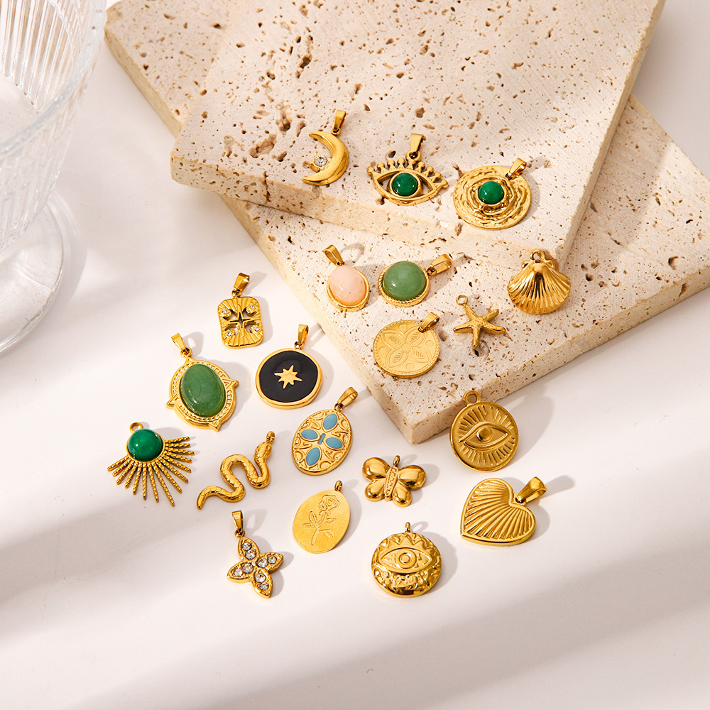 Best-Selling DIY Pendants Stainless Steel Charms - Retro Gemstone Jewelry for Women