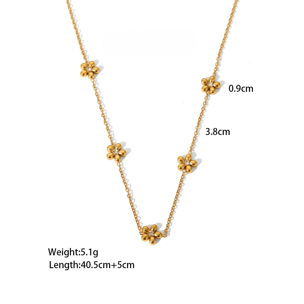 Stainless Steel Jewelry Set - Daisy Necklace with Crystal Accents & Daisy Bracelet