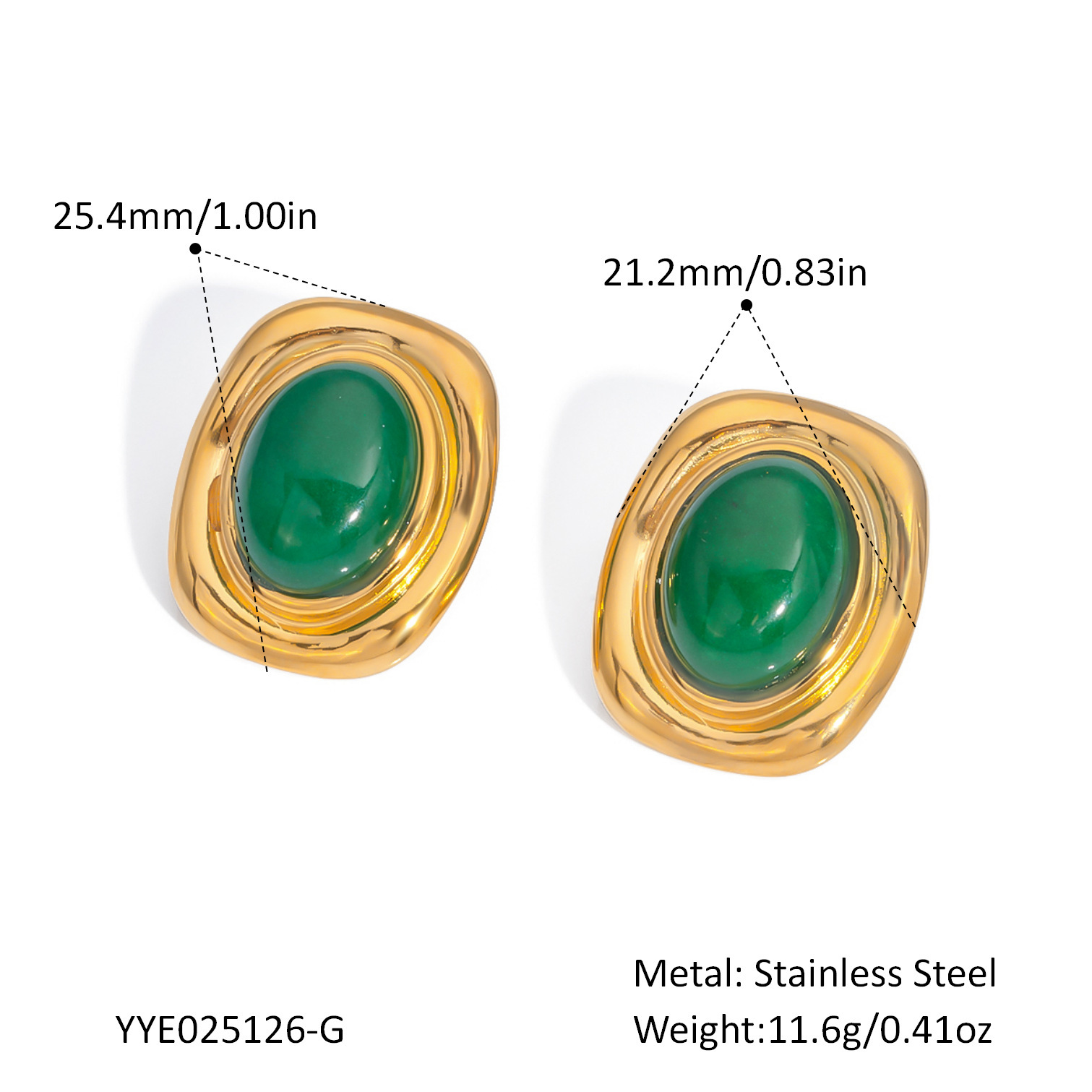 Vintage Natural Stone Inlaid Stainless Steel Stud Earrings, Fade-Resistant & Hypoallergenic for Women Daily Wear