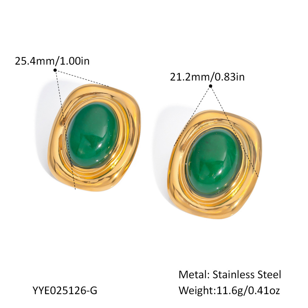 Vintage Natural Stone Inlaid Stainless Steel Stud Earrings, Fade-Resistant & Hypoallergenic for Women Daily Wear