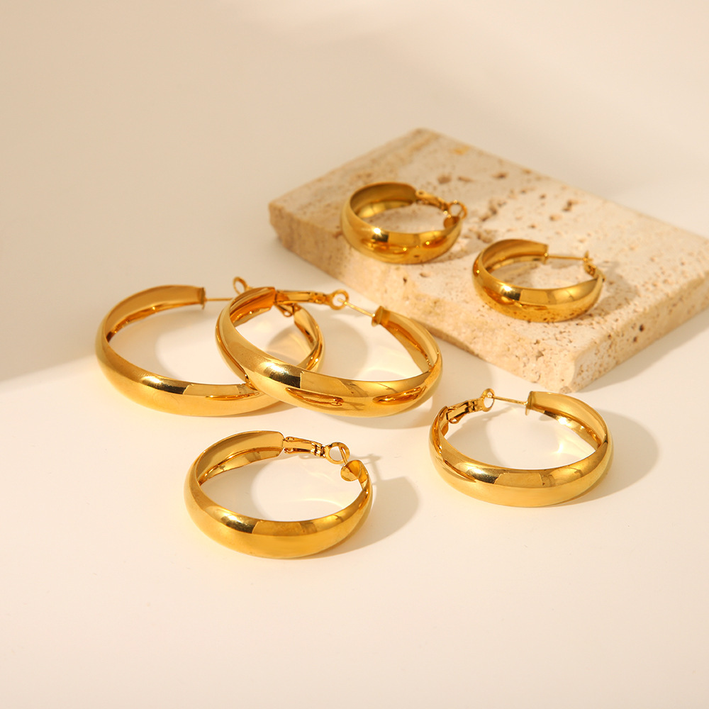 Fashion New Arcuate Round Earrings Minimalist Hoops Stainless Steel Ear Jewelry Wholesale Geometric