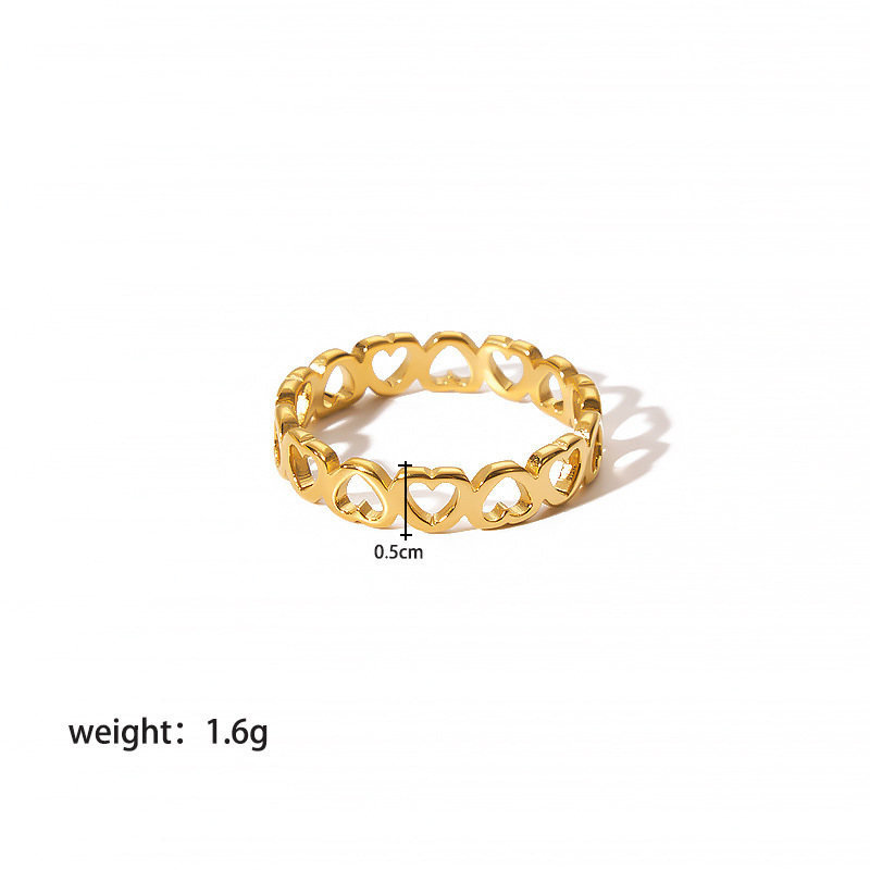 Stainless Steel Hollow Heart Rings 18K Gold Plated Jewelry Wholesale
