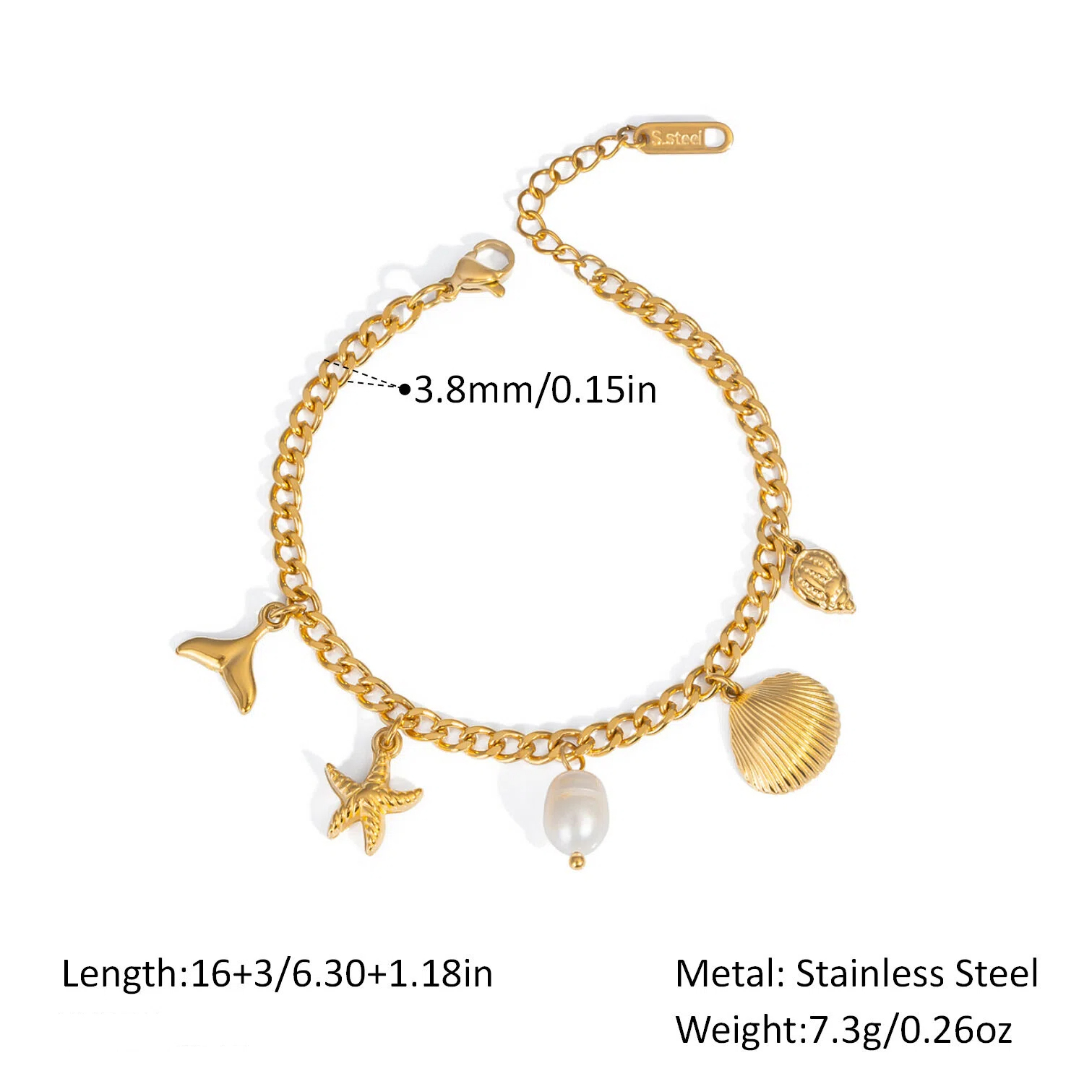 Ocean-Style Stainless Steel Bracelet for Women - Fashionable Versatile Jewelry for Beach Vacation