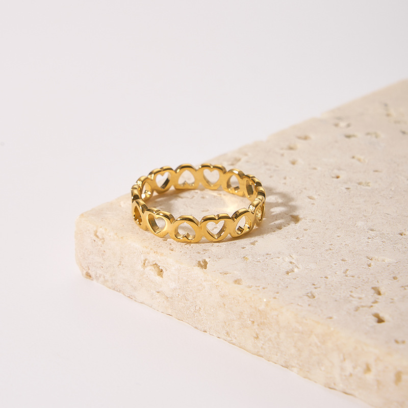 Stainless Steel Hollow Heart Rings 18K Gold Plated Jewelry Wholesale