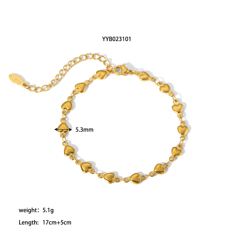 Heart Clavicle Chain Stainless Steel Necklace Bracelet 18K Gold Plated Jewelry Wholesale Fade-Resistant