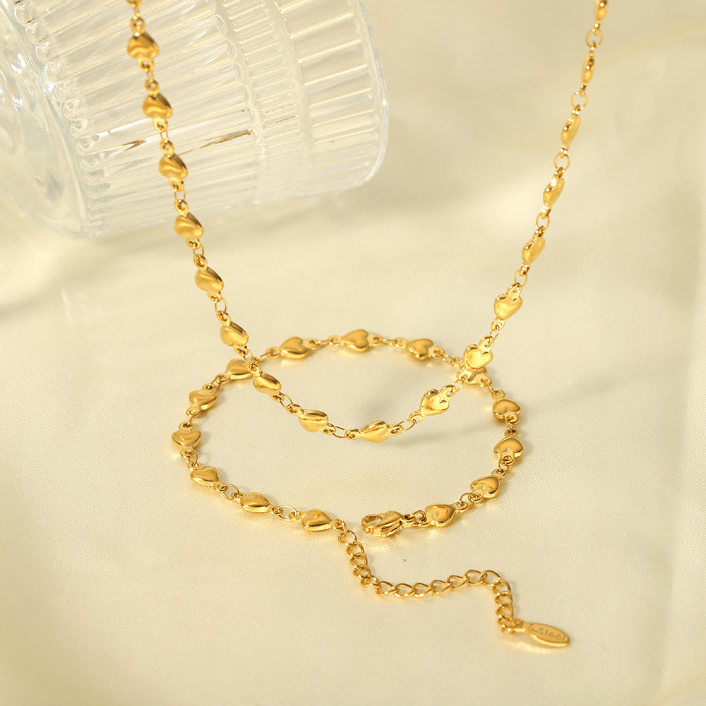 Heart Clavicle Chain Stainless Steel Necklace Bracelet 18K Gold Plated Jewelry Wholesale Fade-Resistant