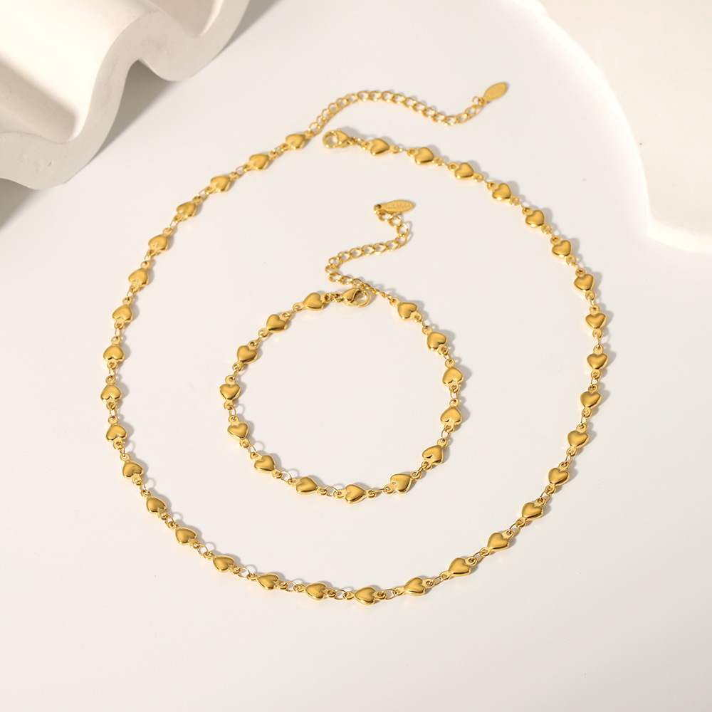 Heart Clavicle Chain Stainless Steel Necklace Bracelet 18K Gold Plated Jewelry Wholesale Fade-Resistant