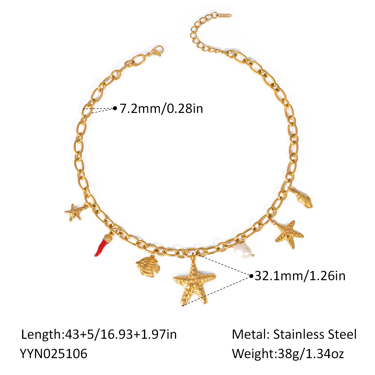 Ocean - Pendant Pearl & Seashell Necklaces Stainless Steel Jewelry Trendy Accessories for Beach Vacations