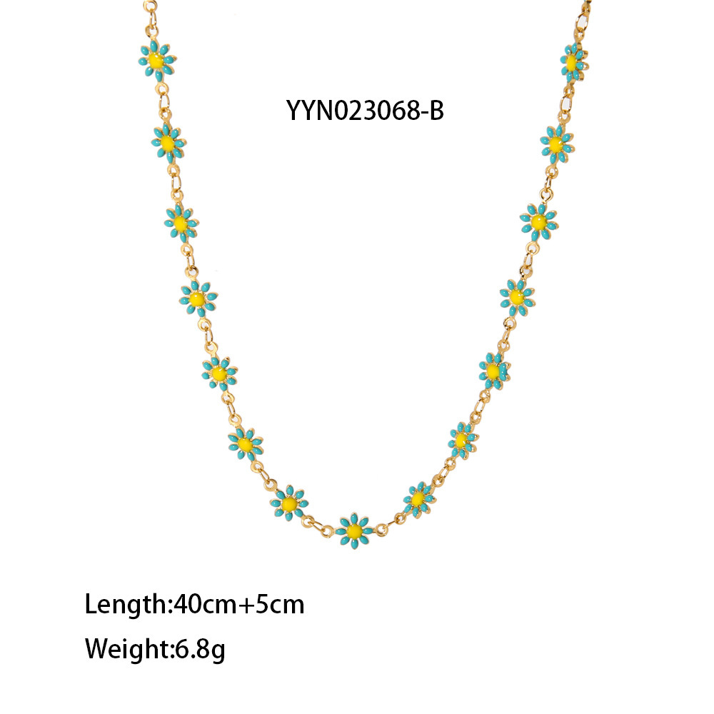 18K Gold Plated Stainless Steel Colorful Daisy Necklaces Women's Ethnic Jewelry Wholesale