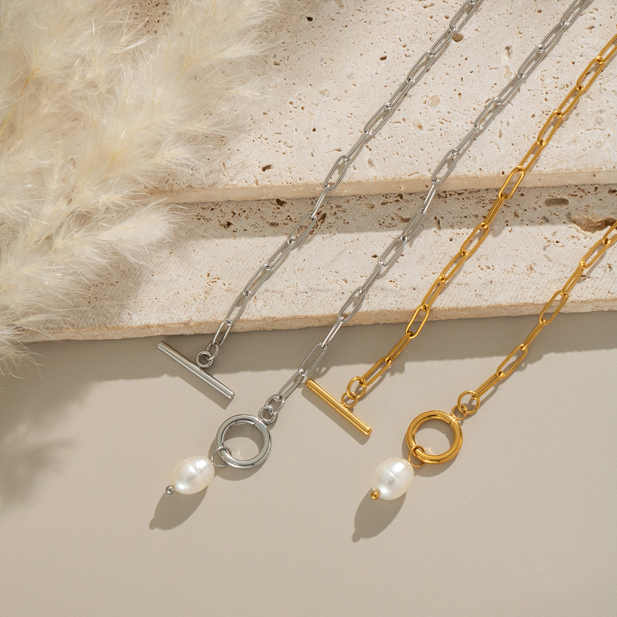 Fashion Natural Pearl Necklaces Stainless Steel Fade - Proof Jewelry Accessories For Women