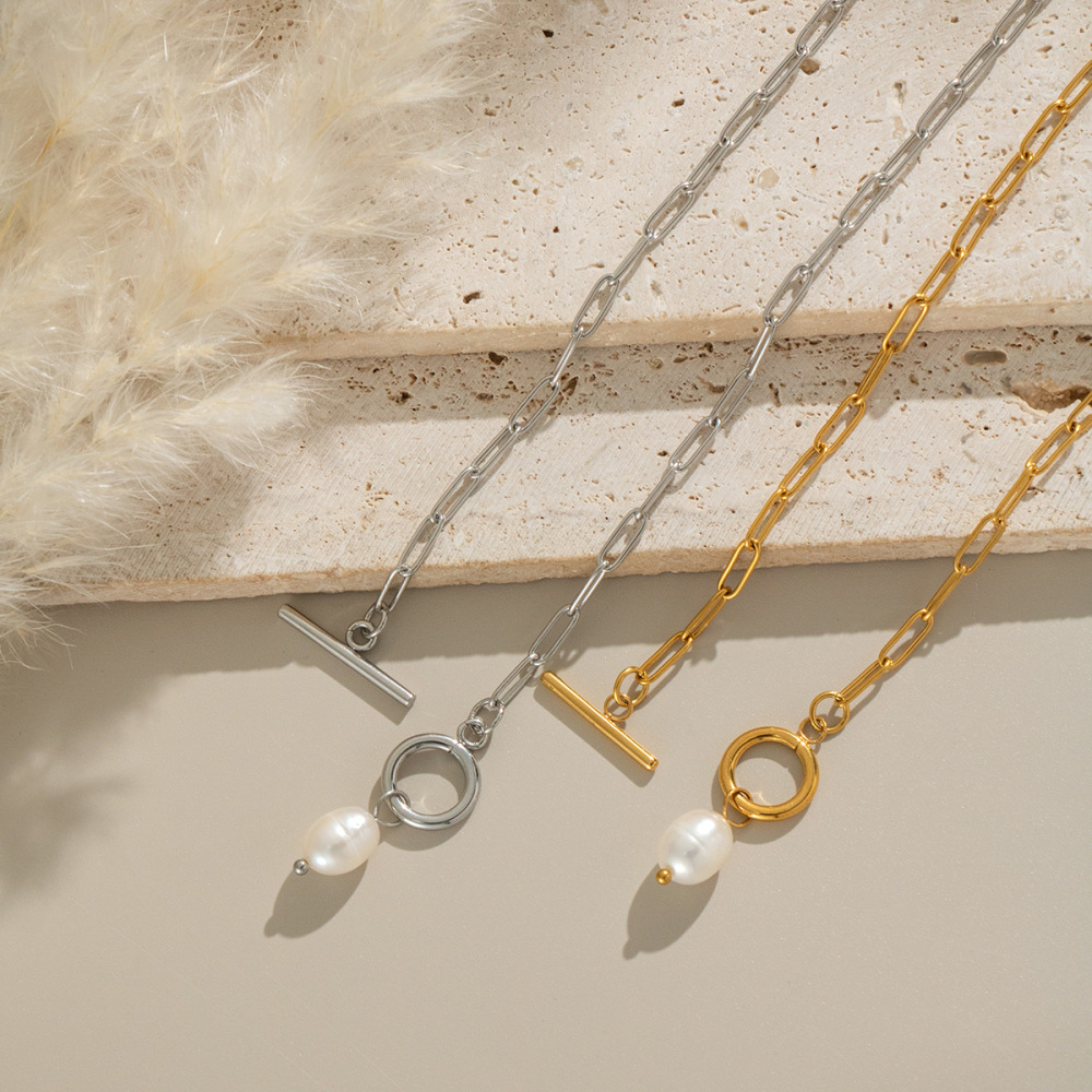 Fashion Natural Pearl Necklaces Stainless Steel Fade - Proof Jewelry Accessories For Women