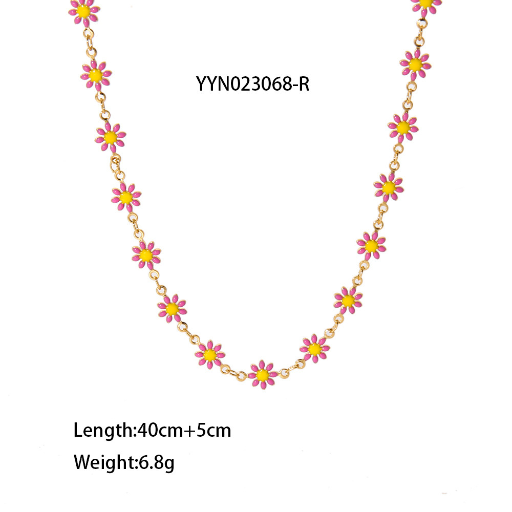 18K Gold Plated Stainless Steel Colorful Daisy Necklaces Women's Ethnic Jewelry Wholesale