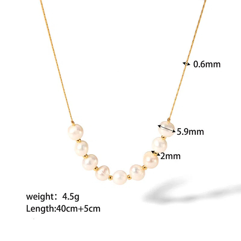 Women's Natural Freshwater Pearl Necklace 18K Gold-Plated Stainless Steel Fade-Proof Versatile Necklace/Bracelet