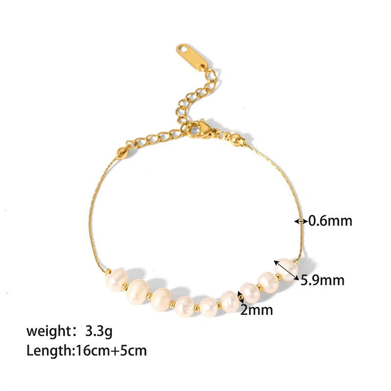 Women's Natural Freshwater Pearl Necklace 18K Gold-Plated Stainless Steel Fade-Proof Versatile Necklace/Bracelet