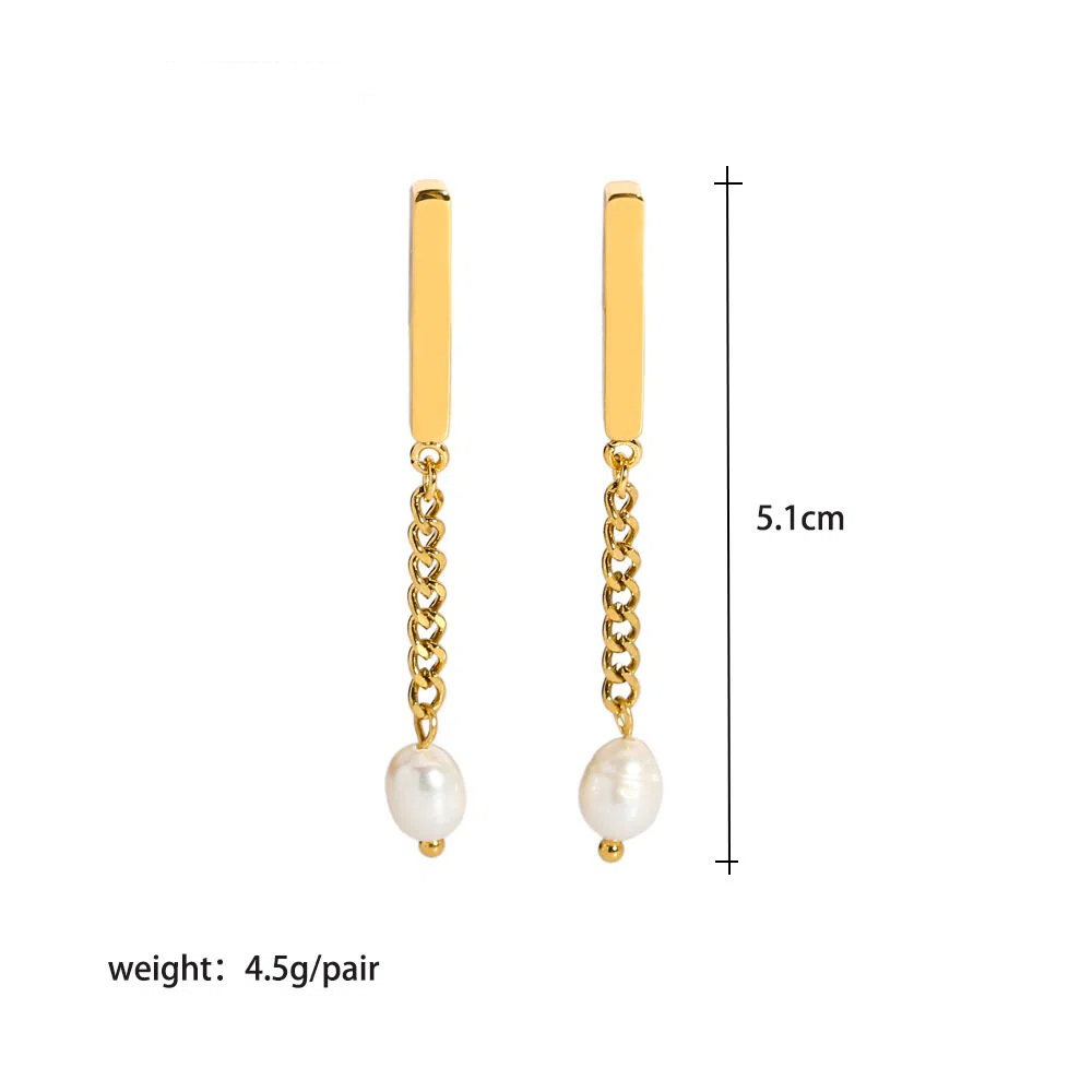 Fashionable Freshwater Pearl & Natural Stone Earrings Stainless Steel Chain for Women