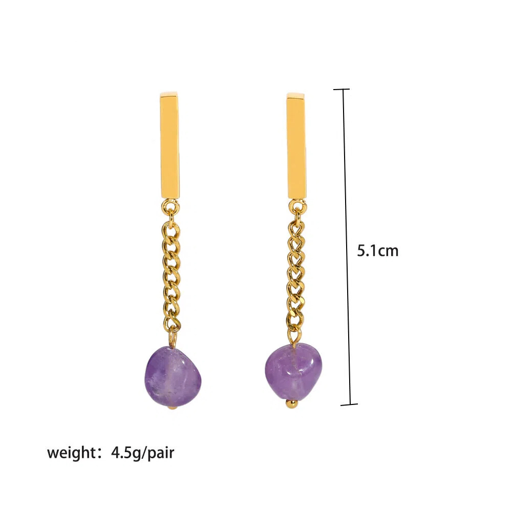 Fashionable Freshwater Pearl & Natural Stone Earrings Stainless Steel Chain for Women