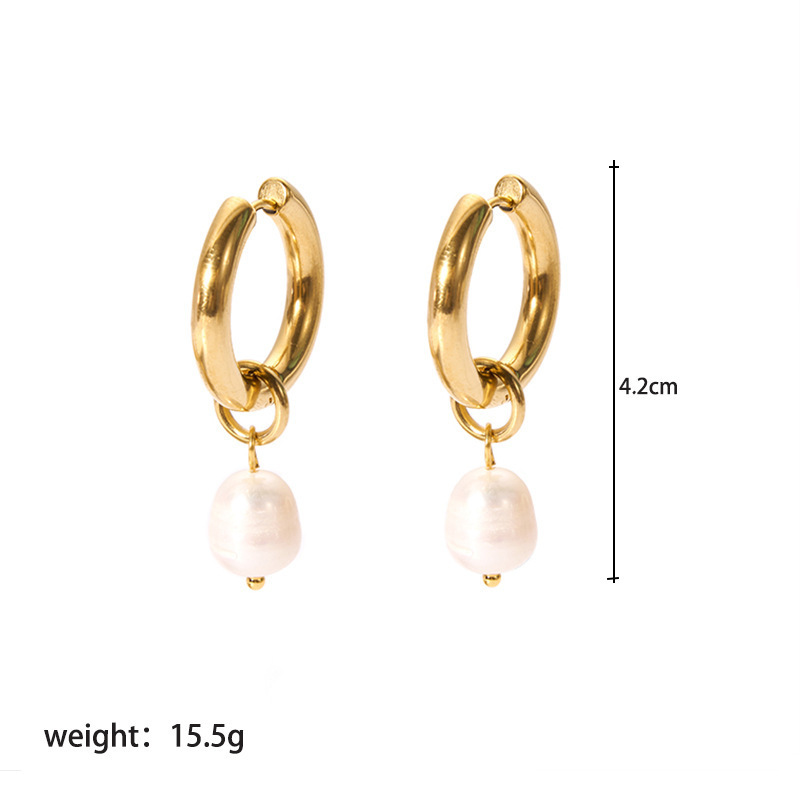 Natural Pearl Earrings Stainless Steel Niche Design 18K Gold Versatile Jewelry