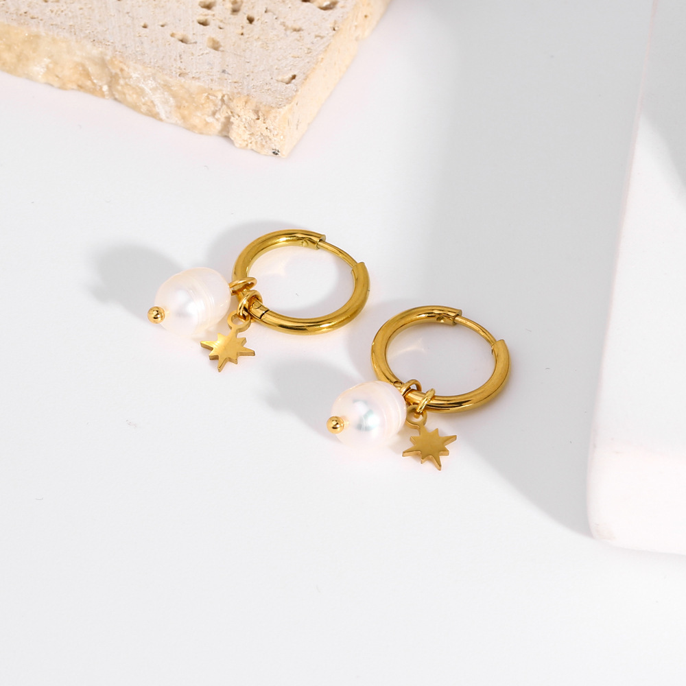 Natural Freshwater Pearl Earrings for Women Elegant & Versatile Star Pendant Stainless Steel Jewelry